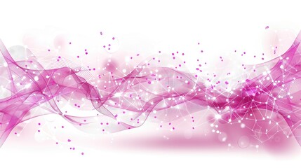 Pink abstract wave pattern with dots and connecting lines on a white background.