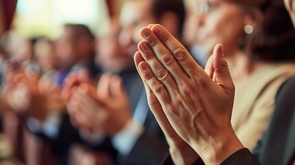 Close-up of hands clapping in applause at an event or presentation.