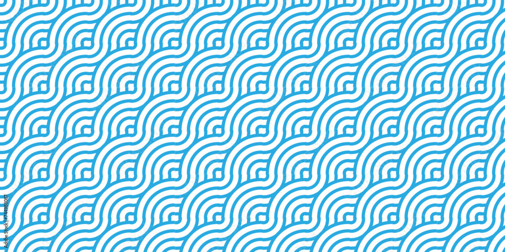Poster minimal diamond geometric waves spiral pattern and abstract circle wave line. blue seamless tile str