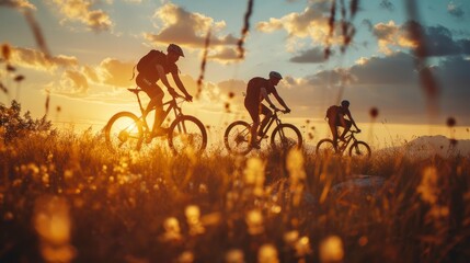 The Elegant Silhouettes of Mountain Bikers Exploring the Horizon, Blending Adventure and Exercise