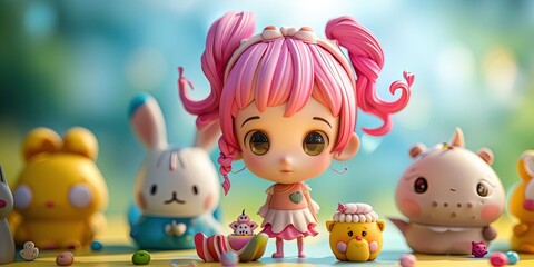 Kawaii girl in modern 3D animation style