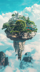 Futuristic dreamscapes a surreal vibrant world where imagination fuels the creation of floating islands in the sky - obrazy, fototapety, plakaty
