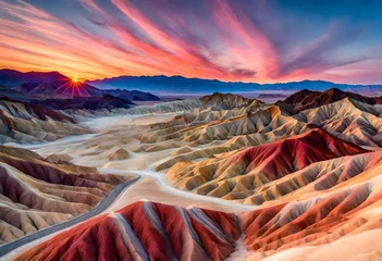 Raamstickers Colorful Sunrise over Zabriskie Point in Death Valley © dynasty