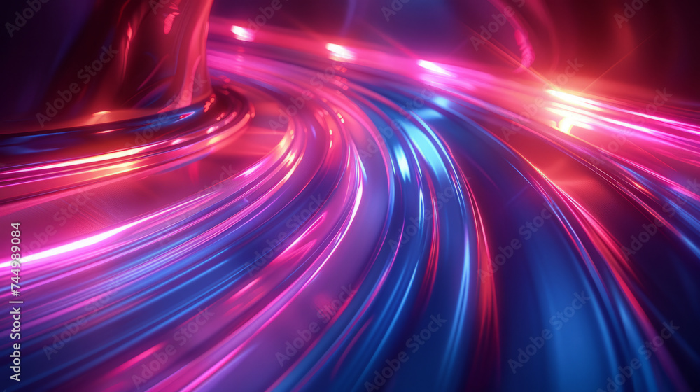Poster abstract dynamic background with swirling blue and pink neon light trails on a dark backdrop. the im