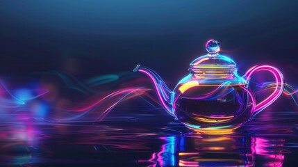 Transparent kettle boils against a neon purple backlight.