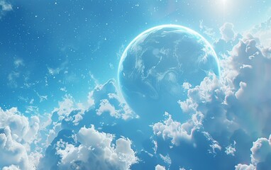 Obraz premium Blue globe in the cosmos ozone glow and white clouds capturing the planets atmosphere and life
