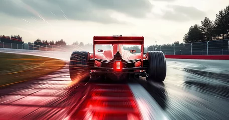 Tableaux ronds sur aluminium F1 Intense Car Racing Captured on a Blurred Motion Track