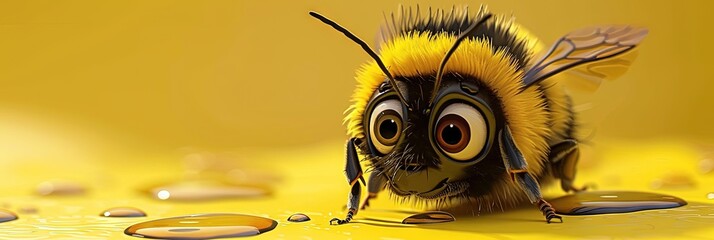 Honey bumblebee in modern 3D animation style - obrazy, fototapety, plakaty