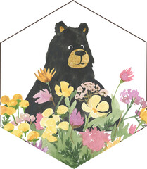 Simple watercolor drawing of a bear for logo, label
