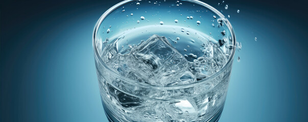 Ilustration photo a glass of pure water placing on the blue background. generative ai