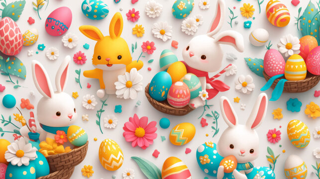 A bunch of small plastic easter bunnies on a white surface