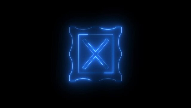 Neon glowing blue photo frame icon animation in black background