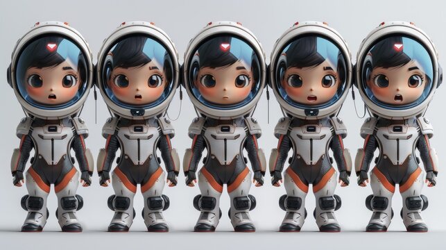 A group of toy astronauts standing next to each other
