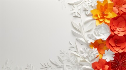 A paper flower border on a white background