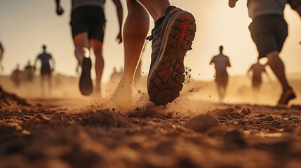 Evening jogging on the dirt road outdoor adventure Exercise closely