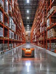 Robots and workers collaborating in a warehouse distribution center showcase the future of logistics - obrazy, fototapety, plakaty