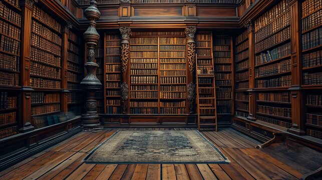 Old library interior, library books.
