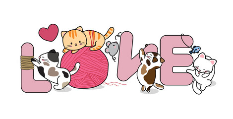 Cats with love letters on white background vector illustration - 744993048