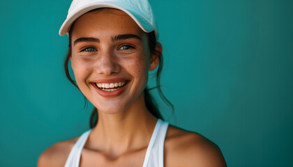 portrait of a woman in a white cap smiling - Powered by Adobe