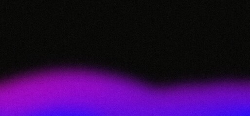Purple pink glowing blurred abstract gradient wave on black background grainy noise texture banner copy space