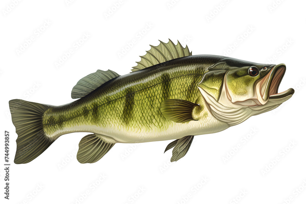 Poster Image of a largemouth bass isolated on white background. Fish. Underwater animals. Generative AI.