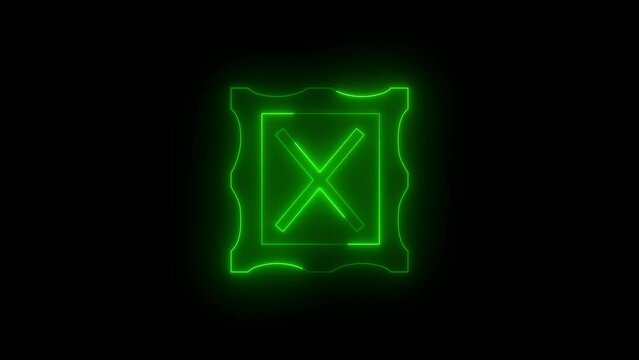 Neon glowing green photo frame icon animation in black background