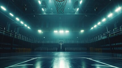 Cinematic View of a Empty Basketball Stadium - obrazy, fototapety, plakaty