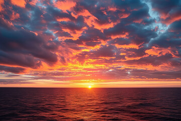 Obraz premium sunset over the ocean, with orange and pink clouds in the sky