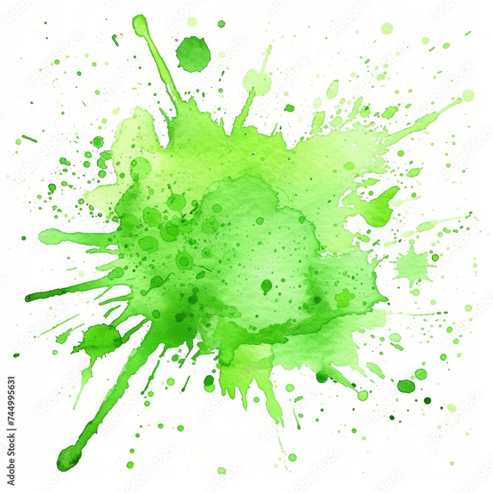 Poster Green paint splatter on white background. Generative AI.