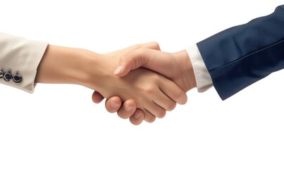 Business people shaking hands on white background. Generative AI.
