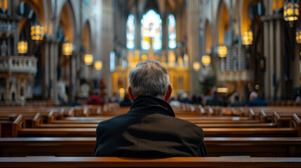 Obraz premium Man Praying In Church