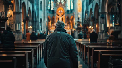 Foto op Plexiglas Man Praying In Church © ArtBox