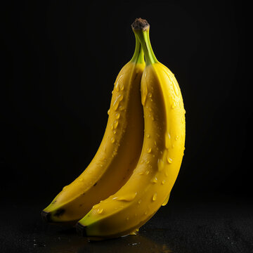 Yellow banana on black background.