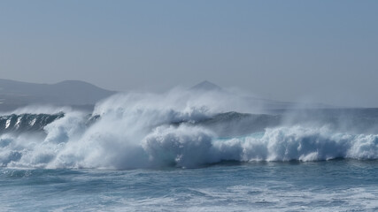 Large breaking waves and ocean view in Las Palmas, Canary islands, Spain