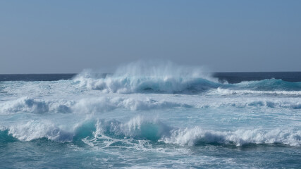 Large breaking waves and ocean view in Las Palmas, Canary islands, Spain