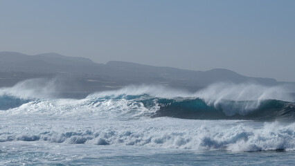 Large breaking waves and ocean view in Las Palmas, Canary islands, Spain
