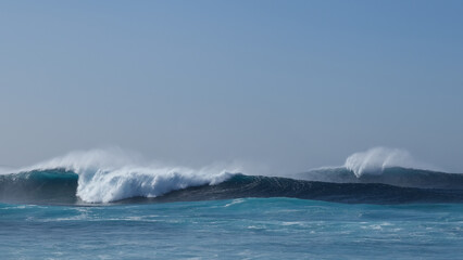 Large breaking waves and ocean view in Las Palmas, Canary islands, Spain