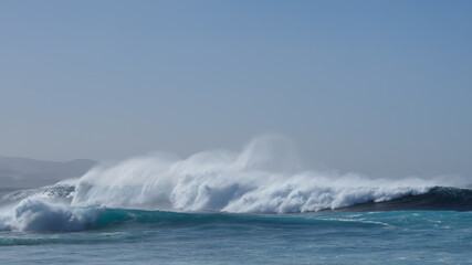Large breaking waves and ocean view in Las Palmas, Canary islands, Spain