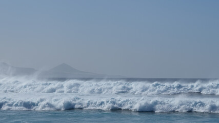 Large breaking waves and ocean view in Las Palmas, Canary islands, Spain