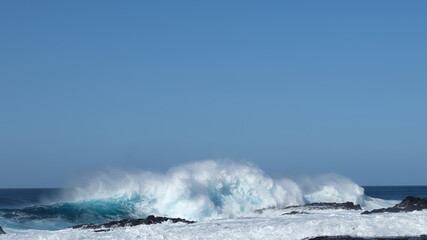 Large breaking waves and ocean view in Las Palmas, Canary islands, Spain