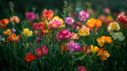 Fototapeta premium A bunch of flowers that are in the grass