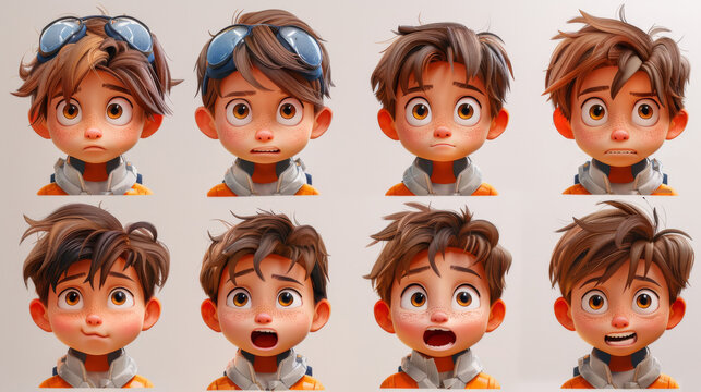 A series of pictures of a boy with different facial expressions