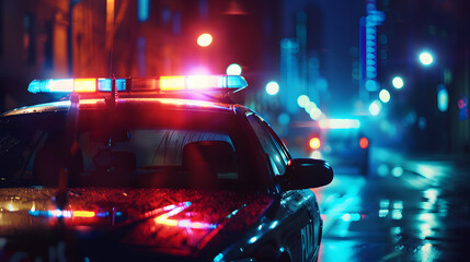 Strobe lights of police car at night - obrazy, fototapety, plakaty