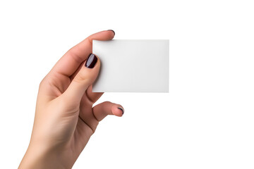 Obraz premium woman Hand holding blank business card on white background