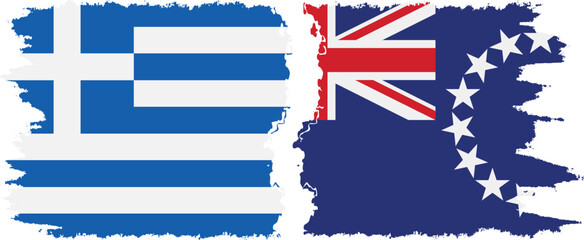 Cook Islands and Greece grunge flags connection vector