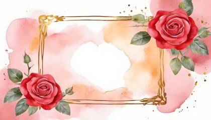 Red Rose Love Floral Frame flower watercolor background 