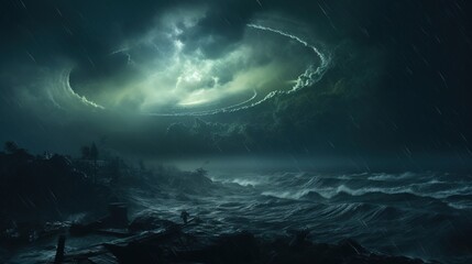 Fototapeta na wymiar A Huge Cyclone Emerging Toward Fantasy Environment
