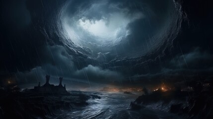 Fototapeta premium A Huge Cyclone Emerging Toward Fantasy Environment