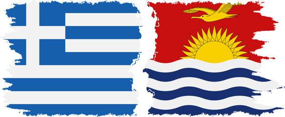 Kiribati and Greece grunge flags connection vector