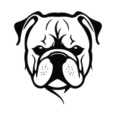 Black silhouette of a pug breed dog head logo with thick outline side view isolated Bulldog line art logo design